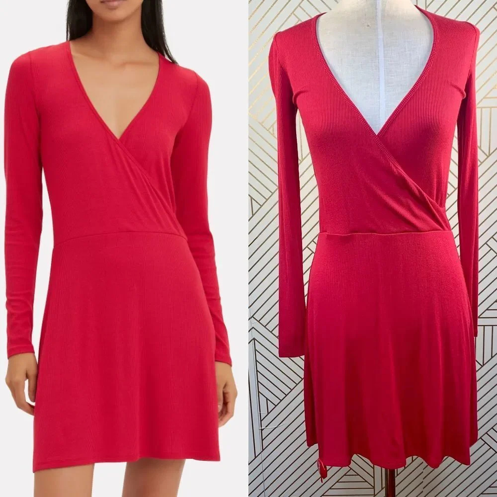 Intermix Serena Wrap Front Knit Mini Dress in Red